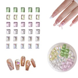 Yudisho 30pcs Ice Translucent Color Zirconia Nail Rhinestones, 3D Rectangle Glass Crystal Diamonds/6 * 8mm (6 Colors)