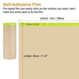 sourcing map Pre-Taped Masking Paper with Dispenser 11.8" x 39ft Brown High-Tack Tape Painters Film for Painting Automotive Floor Protection and Covering