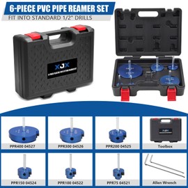 XJX 6-Piece PVC Pipe Reamer Kit, 3/4”, 1”, 1-1/2”, 2”, 3”, 4” Head PVC Fitting Socket Saver with PPR75, PPR100, PPR150, PPR200, PPR300 and PPR400 fit into standard 1/2" drills