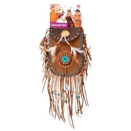 W WIDMANN MILANO Party Fashion 01986 Women's Shoulder Bag Indian Woman Brown with Fringes and Colourful Beads Accessory Costume Carnival Theme Party