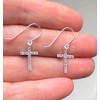 Small Sterling Silver Sparkly Crystal Cross Dangling Earrings