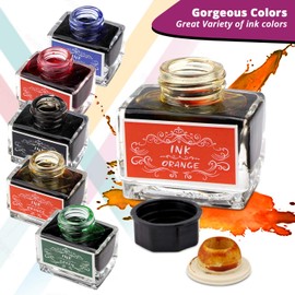 Trustela Calligraphy Ink Set | 6 Colors (Black, Blue, Red, Green, Purple, Orange) | 15 ml Bottles | Fountain Pen & Dip Pen Ink