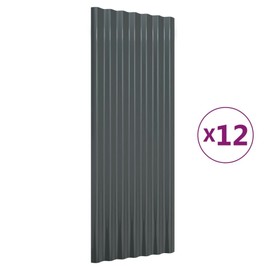 SKM Roof Panels 12 pcs Powder-Coated Steel Anthracite 39.4"x14.2",Anthracite (Weight 24.87KG)