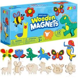 JOYIN 12 Wooden Magnet Creativity Arts & Crafts Painting Kit for Kids, Decorate Your Own Painting Gift for Easter Basket Stuffers, Birthday Parties and Family Crafts, Party Favors for Boys Girls