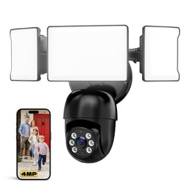 Olafus Floodlight Camera Outdoor, 2K QHD Flood Lights Security Cam Wired, Motion Activated, Color Night Vision, 2 Way Talk Black