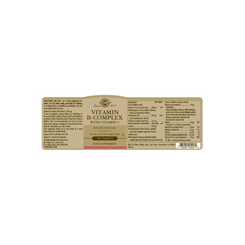 Solgar Vitamin B-Complex with Vitamin C 100 tabs