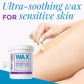 Clean + Easy Sensitive Microwave Wax, Soft Wax for Facial and Full Body Waxing, Non-Strip Hair Removal Treatment for Sensitive and Delicate Skin, 8 oz