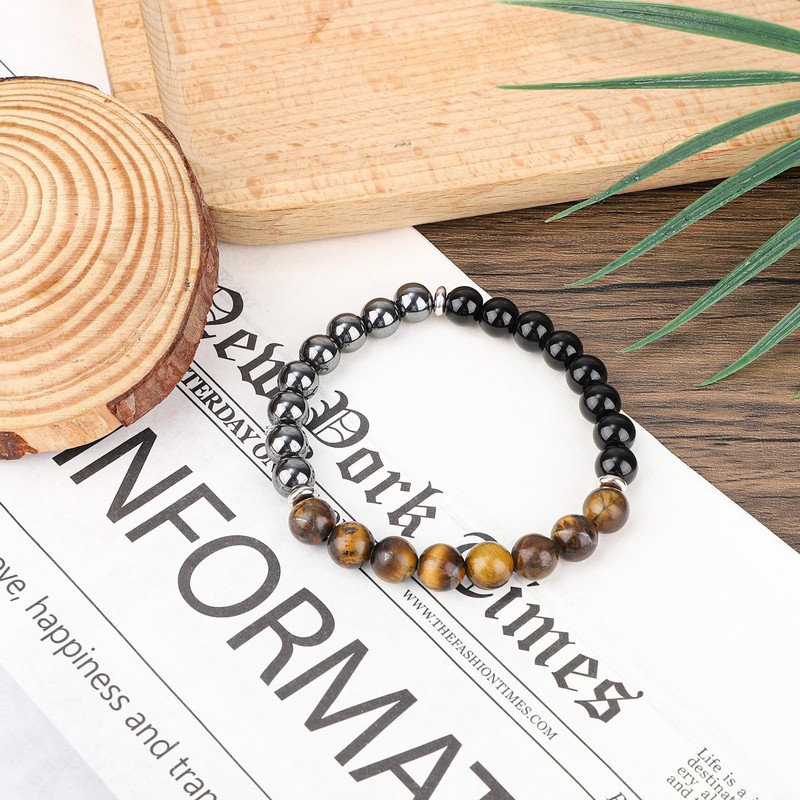 Mikovivi Black Tourmaline Obsidian Bracelet, 7.95 Inch Circumference Black Onyx