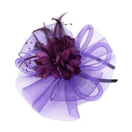 Women Fascinators Hat Cocktail Tea Party Hair Clip Veil Headband Wedding Bridal Flower Feather Hat Headwear Vintage Headpiece Purple