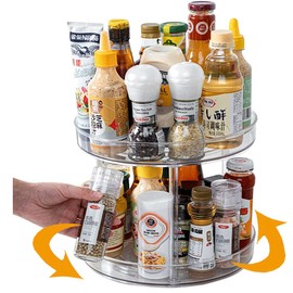 2 Tier Lazy Susan Organizer, 9.05 Inch Lazy Susan Turntable Detachable Spice Rack, 360 Degree Rotating Cabinet Organizer for Kitchen Bathroom Pantry Countertops (Round)