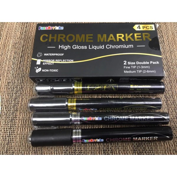 Branded 4 Liquid Chrome Mirror Finish Silver & Gold Markers