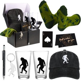 SAIWEILAI ONLINE 9 Pieces Big foot Gift Sasquatch Gifts for Men Sasquatch Lovers Gift Dad Grandpa Birthday Gifts Box Set with Insulated Tumbler Baseball Cap Socks (Beer Glass)