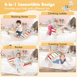 HONEY JOY Wooden Rocking Climbing Arch, 4-in-1 Montessori Kids Arch Rocker Climber Ladder for Rocking Horse, Children Indoor Outdoor Gym Learning Playset, Playground Climbing Toys for Toddlers Gift