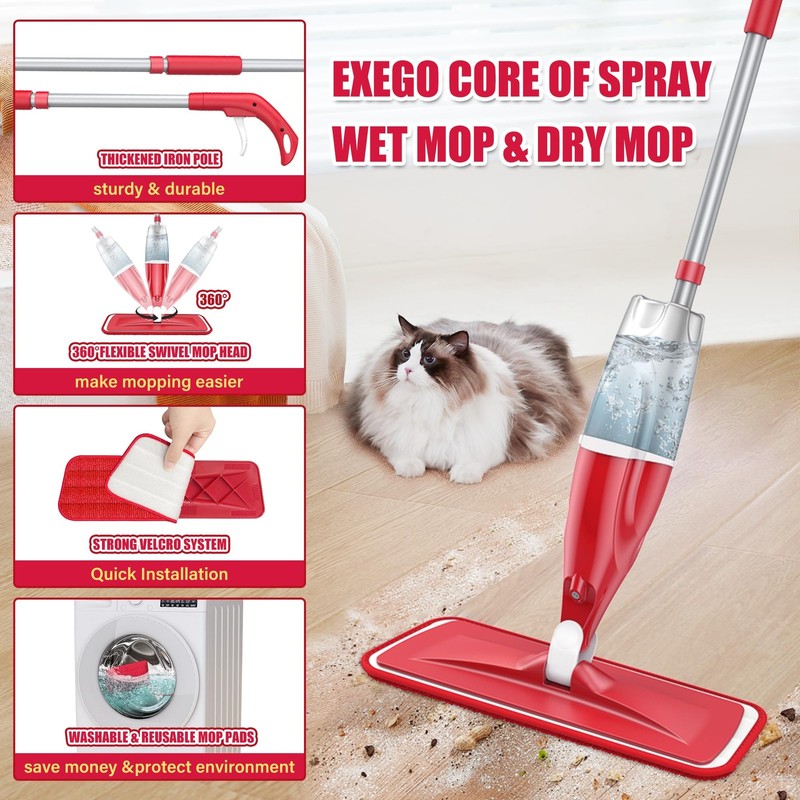 Exego Spray Wet Mops for Hardwood Floor Cleaning, EXEGO Microfiber