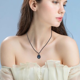 Gothic Bat Necklace 925 Sterling Silver Goth Cameo Fligree Moss Agate Pendant Necklace Gothic Bat Jewelry for Women Unisex Goth Lover