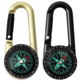 2PCS Carabiner Compass Keychains,Pocket Compass Orientation Hiking Navigation Orienteering Tools with Clip for Outdoor Camping Sport Backpacking Survival Gear Zinc Alloy