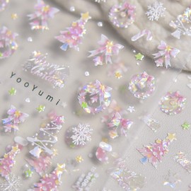 3 Sheets Christmas Nail Art Stickers Self-Adhesive Xmas Tree Snowflake Candy Cane Designs Decals Christmas Cartoon Embossed Nail Decorations Winter Nail Decals DIY Supplies for Women Nails Art