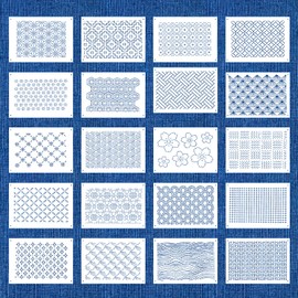 20 Pcs Sashiko Stencil Traditional Quilting Stencils Wash Away for Crafts, Embroidery Stencil Geometric Line Stencils Kit, Quilting Templates for Sewing Hand Crafting Clothes (8.3 * 5.9Inches)