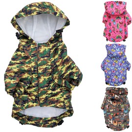 for Small Pet Cat Dog Raincoat Hoodie Coat Waterproof Rain Jacket Rainwear (L: Length - 16", Camouflage)