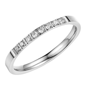HIJONES Womens Stainless Steel CZ Eternity Band Ring 2mm, Pave Set, Silver Size L