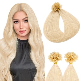SEGOHAIR U Tip Hair Extensions Human Hair Pre Bonded Extensions Keratin Fusion Extensions K Tip Hair Extensions Real Human Hair Silky Straight Natural 50g/100 Stands 22" Bleach blonde
