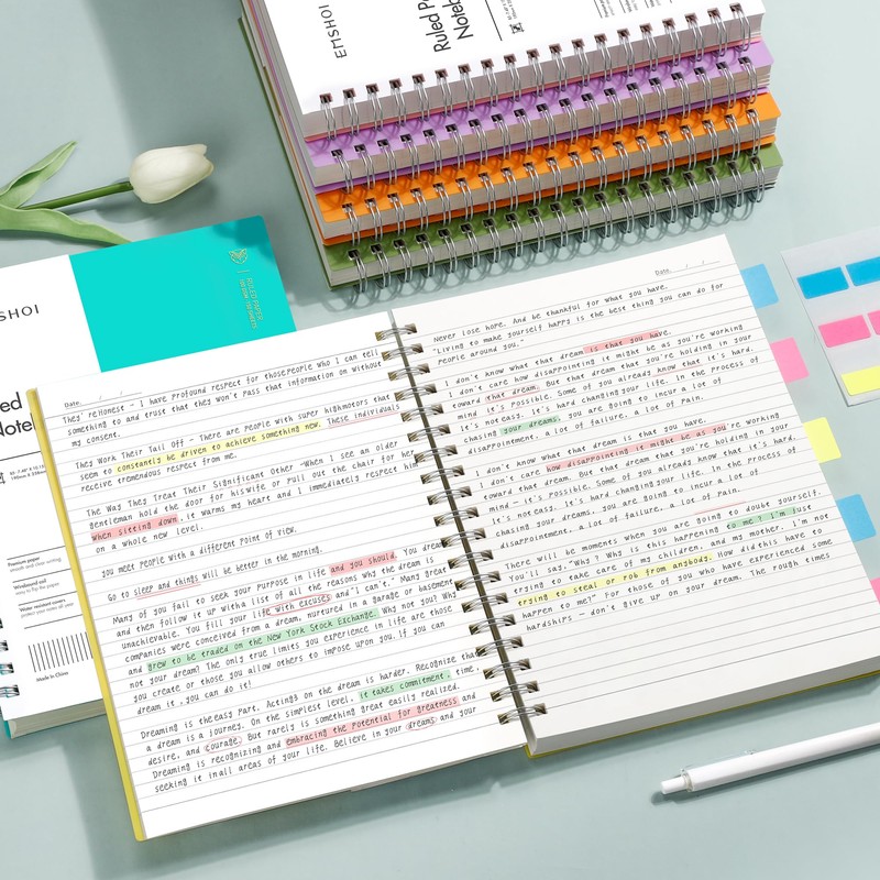 EMSHOI B5 Notebook Lined 300 Pages/150 Sheets, Spiral Notepad Multi-coloured,
