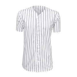 ILTEX Adult & Kids Baseball Jersey Plain Button Down T-Shirt Blank Team Sports Uniforms (Small, Pinstripe (White/Black))
