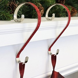 Haute Decor Stocking Scrolls® Stocking Hanger - 2 Pack Glitter (Red) - Hang Christmas Stockings from mantels of All Shapes and Sizes
