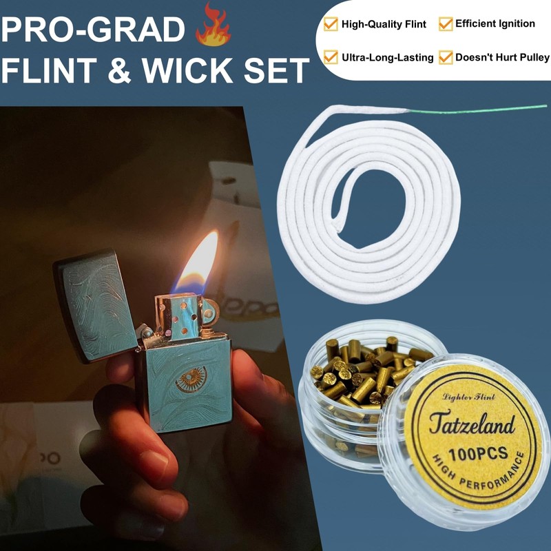 Tatzeland Lighter Flint Kit, 100 Pieces High Performance Flints with