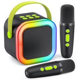 Peski Karaoke Machine for Kids Adults, Portable Bluetooth Mini Karaoke Microphone Singing Speaker with 2 Wireless Mic and Light,Toys for All Smartphones,Birthday, Family,Home Party (Black Green)