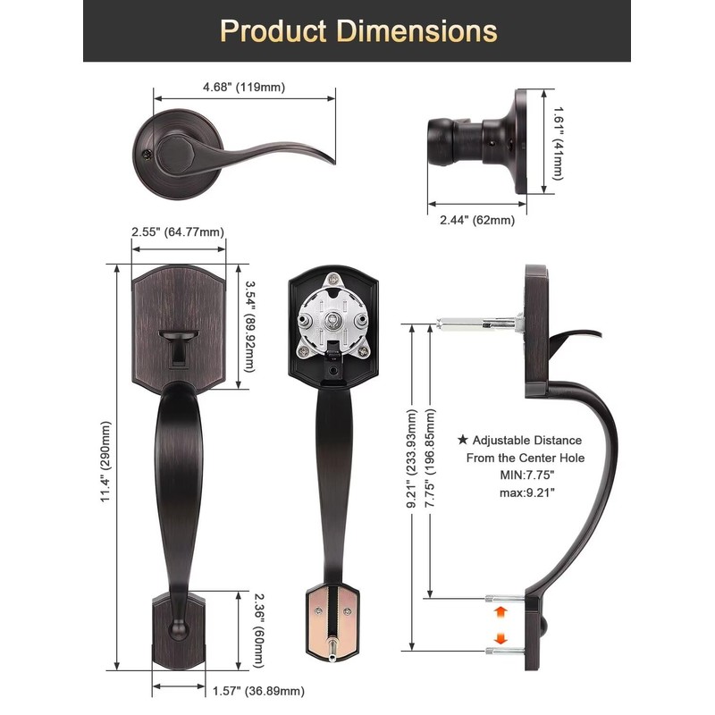 Tinewa Camelot Trim Lower Half Handleset, Oil Rubbed Bronze Finish,