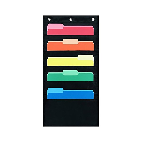 5 Pocket Compact Storage Pocket Chart, Hanging Wall File Organizer