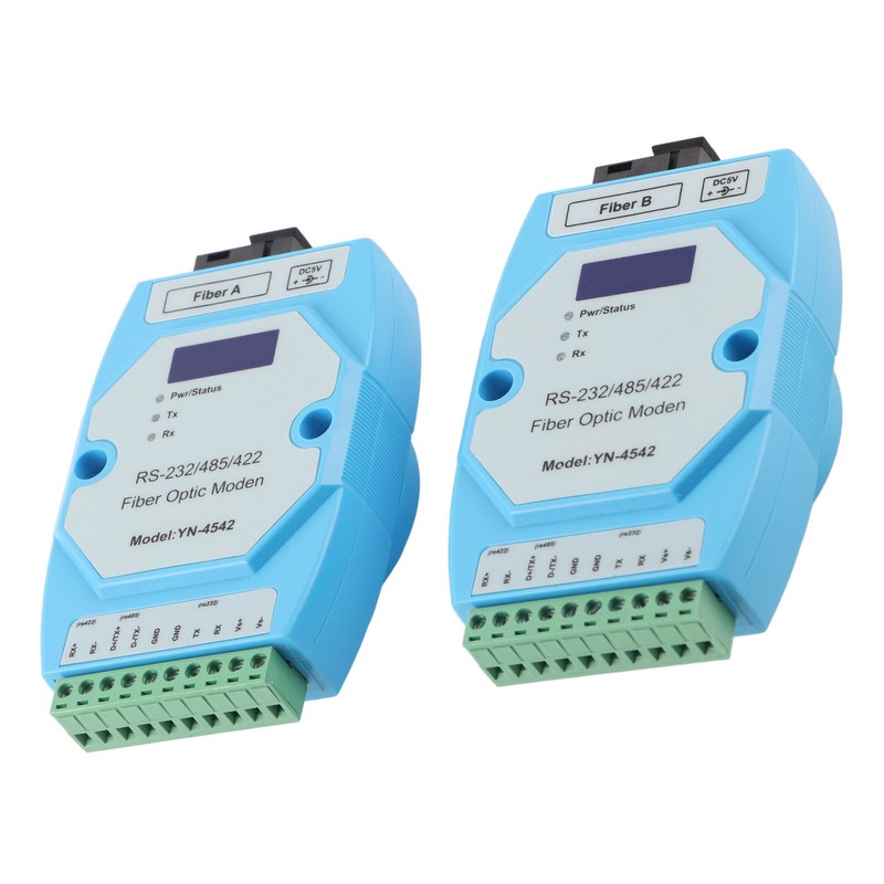 2Pcs RS485/422/232 Fiber Optic Converter Bidirectional Transimitter Receiver Modem Transmission