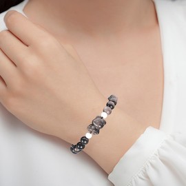 Togous Black Obsidian Stretch Bracelet, Cute Bear Beaded Bracelet for Women, Adjustable Spiritual Jewelry for Protection, Strength, and Positive Energy, Feng Shui Bracelet Good Luck Gifts