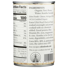 Eden Organic Navy Beans, 15 oz Can, Dry, Organic, Pearl Haricot, Yankee Bean, Boston Bean, Non-GMO
