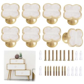 Xinghonyac 8 Pcs Clover Four-Leaf Cabinet Knobs, Cabinet Drawer Pulls Cabinet Knobs, Zinc Alloy Single Hole Door Handle for Dresser, Wardrobe, Cupboard (White)