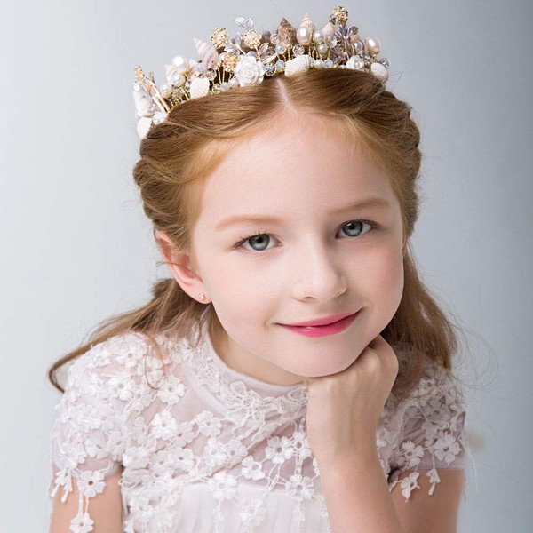 IYOU Princess Gold Flower and Shell Headpiece Pearl Hair Chain