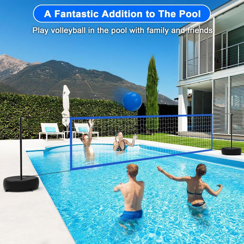 Alpcouts Pool Volleyball Net Set with Lights, Solar Powered Portable
