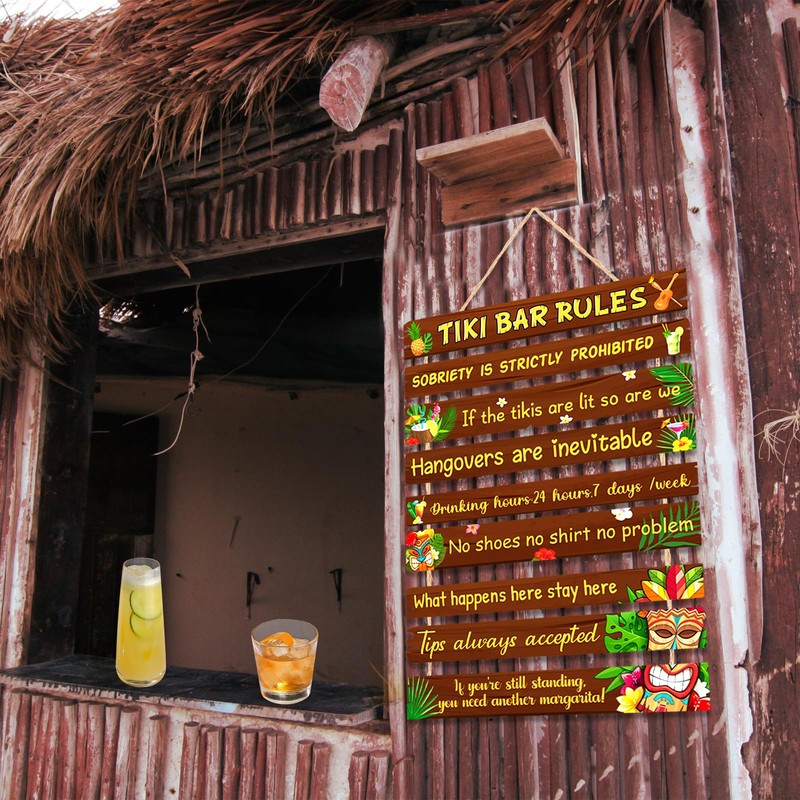 Tiki bar decorations Funny Tiki Bar Rules Sign Tiki Bar