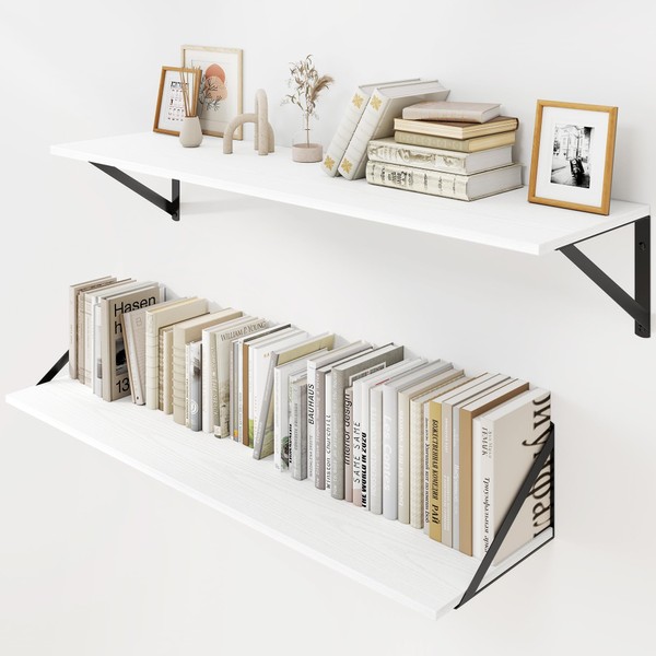 Heimlove White Deep Floating Shelves for Wall, 36W x 8D