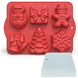 3D Christmas Silicone Molds, Large Size Xmas Baking Mold with Scraper for Cakes, Handmade Soap, Chocolate, Jello, Candy and Candles