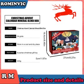 ROMANVIC Advent Calendar 2024, Minerals, Gemstones, Rock, Advent Calendar with 24 Gemstones for Daily Opening for Children and Adults, Scientific Gift for Girls and Boys (Red)