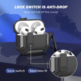RFUNGUANGO for AirPods 3rd Generation Case Cover with Cleaner Kit, Military Hard Shell Protective Armor with Lock for AirPod Gen 3 Charging Case 2021,Front LED Visible,Black