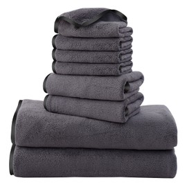 Cosy Family Microfiber 8-Piece Towel Set, 2 Bath Towels, 2 Hand Towels, and 4 Wash Cloths, Ultra Soft Highly Absorbent Towels for Bathroom, Gym, Hotel, Beach and Spa (Dark Grey)