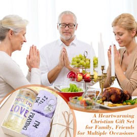 Funnymoom 12 Pcs Christian Gift Set Easter Gifts 16 oz Inspirational Bible Verse Glass Cups with Lids and Straws Brushes Religious Socks and Motivational Keychains for Women Men Coworkers