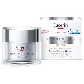 Eucerin Hyaluron-Filler 3X EFFECT Crema Facial de Día Anti Arrugas con Protección Solar FPS 30 50ml con Ácido Hialurónico Anti Edad para todo tipo de piel