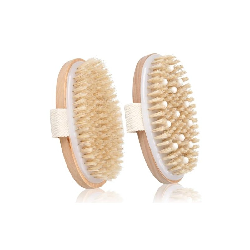 Janety Cepillo Exfoliante Corporal de Cerdas Naturales Firmes con Base