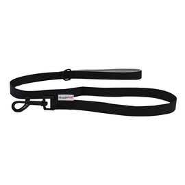 HugglePets Padded Black Dog Lead for Comfort Walking | Strong Fabric Dog Lead | Soft Neoprene Handle | Swivel Trigger D-Ring for Collar Harness Attachment