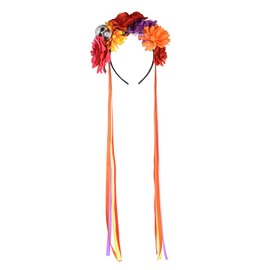 June Bloomy Tocado del Día de los Muertos con diseño de corona floral rosa, disfraz de Halloween mexicano (Riband Red Peach)