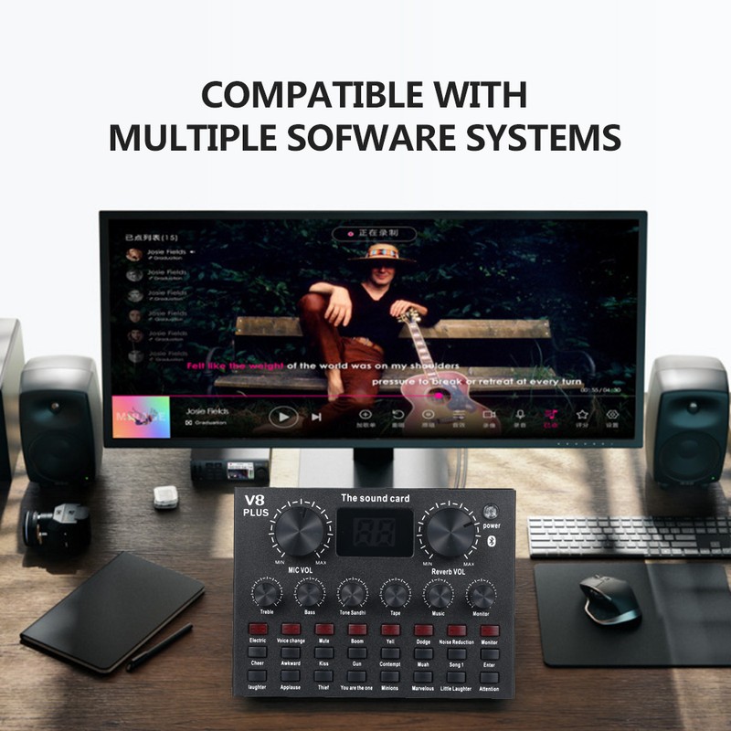 Sound Mixer Board Digital Display BT2.1 External Live Sound Card